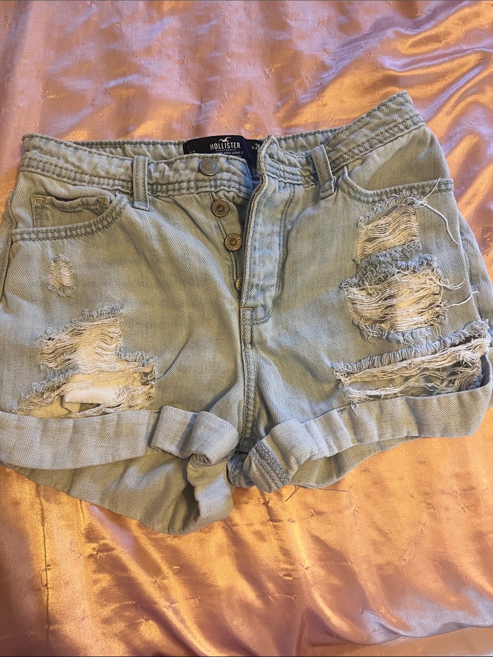 Hollister Washed Light Blue Ripped Denim Shorts